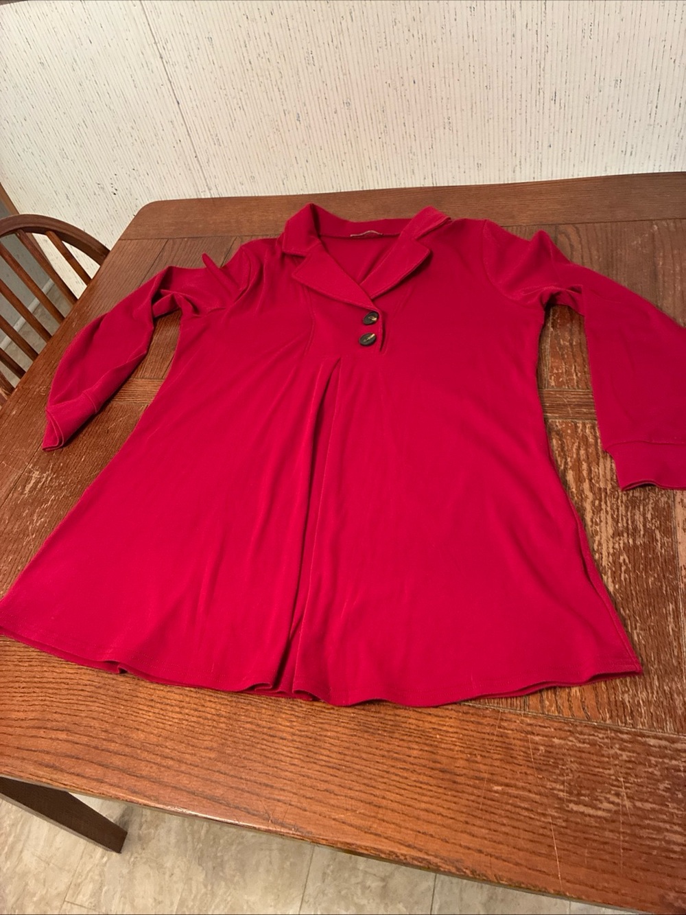 Gaharu Swing Tunic Women’s XXL Notch Collar  Button Top Long Sleeve Berry Red